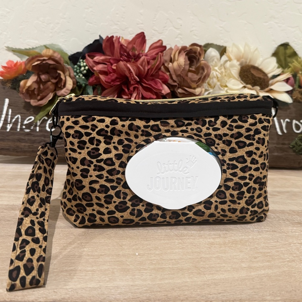 Leopard Print Wristlet baby wipe pouch- diaper bag